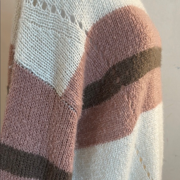 Dreamers oversize Striped Cream pink and Brown Women's Sweater - Picture 12 of 13
